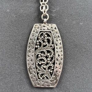 Lois Hill Sterling Silver granulated scroll oxidized Tonnaeu necklace